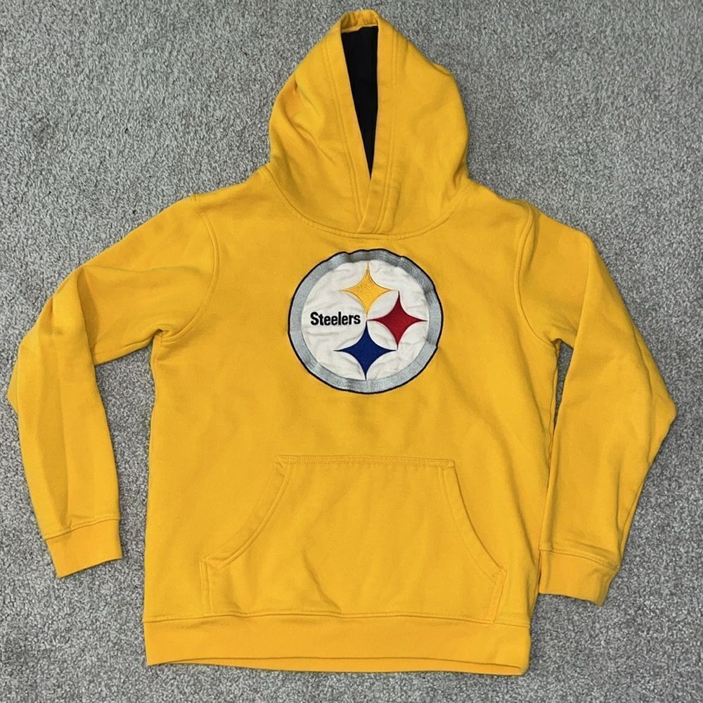 Gold Sewn Logo Boys Pittsburgh Steelers Youth Hooded Hoodie Sweatshirt L 14/16